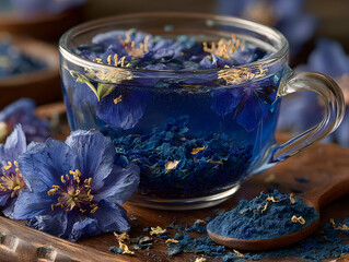 Butterfly pea (Clitoria Ternatea) or bunga telang te as a herbal drink has benfits as an anti-oxidant, ati-inflammatory and help lse weight