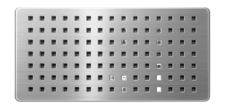 Aluminum perforated panel with a grid pattern for architectural facades.