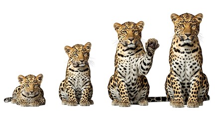 Naklejka premium Leopard Growth Stages: Cub to Adult, White Background
