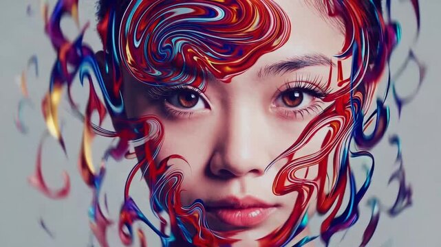 Portrait of young female of Asian descent with abstract aesthetic