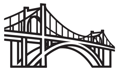 Black and white bridge illustration with intricate architectural details