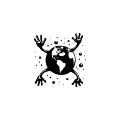 Obraz premium Stylized representation of planet earth with extended limbs reaching out amid cosmic specks