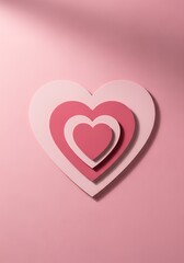 Three layered hearts on a pink background