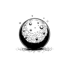 Whimsical planet illustration with cratered surface in space radiating unique charm in sketch
