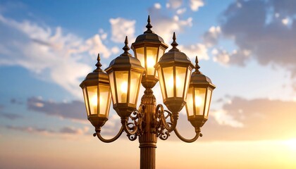 Golden street lamp at sunset