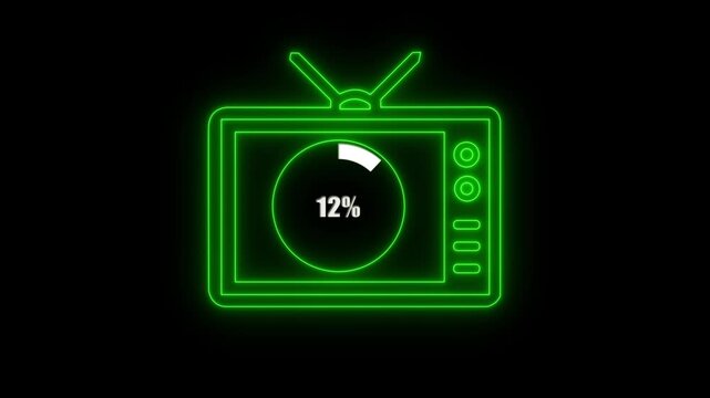Numerical counting from 0 to 12. Circular progress bar with bright neon light , countdown animation timer circle countdown with television icon, live, stream, exercise, workout transparent background.