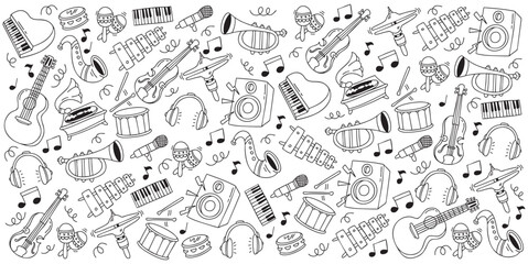 Set of hand drawn music instrument doodle vector illustration