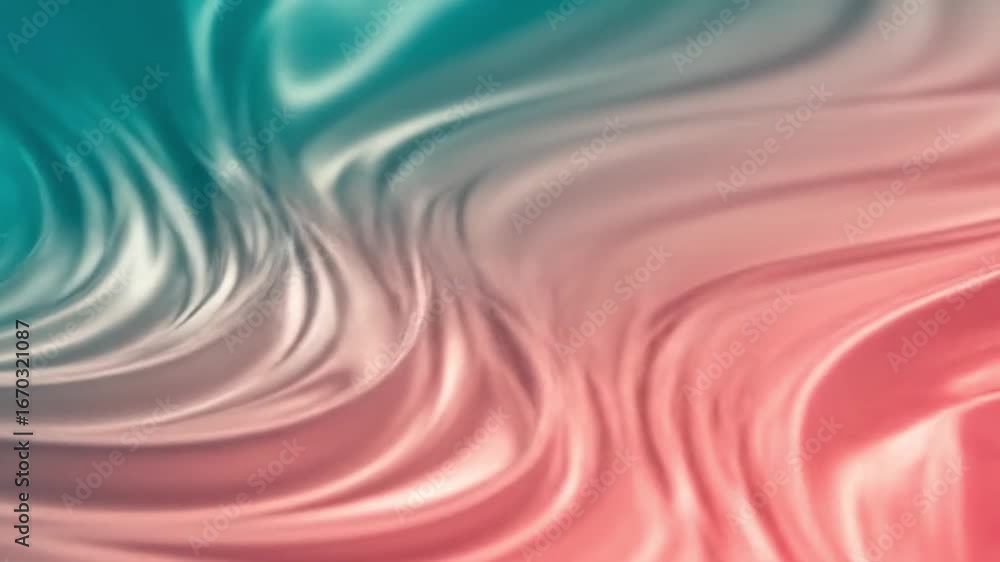 Poster elegant flowing silk fabric with soft gradient transition from teal to coral, luxurious texture.