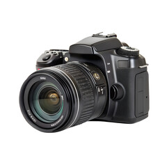 Fototapeta premium Digital slr camera with lens isolated on transparent background, a versatile tool for capturing high quality images
