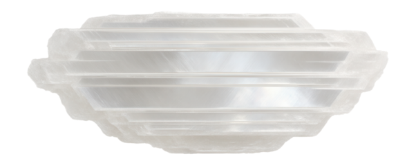 Layered gypsum crystal with pearly luster and translucent edges