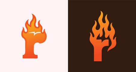 Flaming fire Letter R Logo Fire Typography and Heat Style Icon


