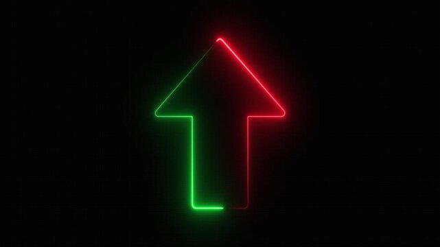 Neon line Up direction animated arrow .Animation of sweep arrow icon, upward and transparent white swipe up pointing arrow icon.