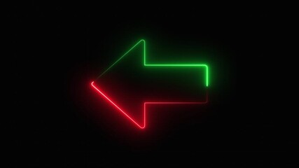 Glowing neon line left arrow icon. Neon glowing left arrow icon direction animation. road signal road information traffic signal sign symbol on black background.