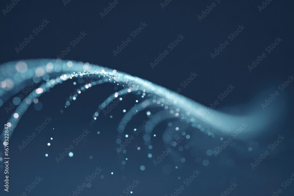 Poster flowing lines create mesmerizing wave, enhanced by sparkling par