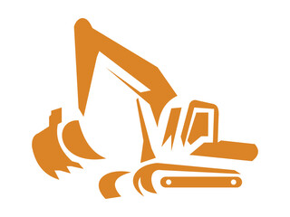 Digger Excavator Icon Minimal Flat Design for Architecture and Engineering Concept