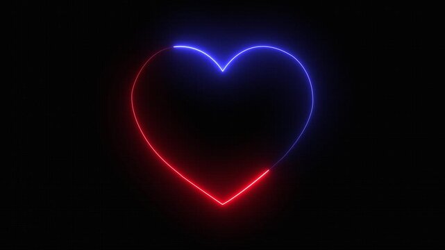 Abstract neon love signal icon animation, love heart animation isolated on black background. neon heart beat with love icon animation on a black background.