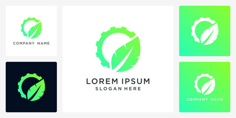 Gear leaf logo design template