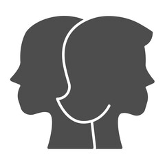 Two heads with faces solid icon, family therapy concept. Vector graphics. Bickering of man and woman, mental health sign on white background, glyph style icon for mobile or web design.