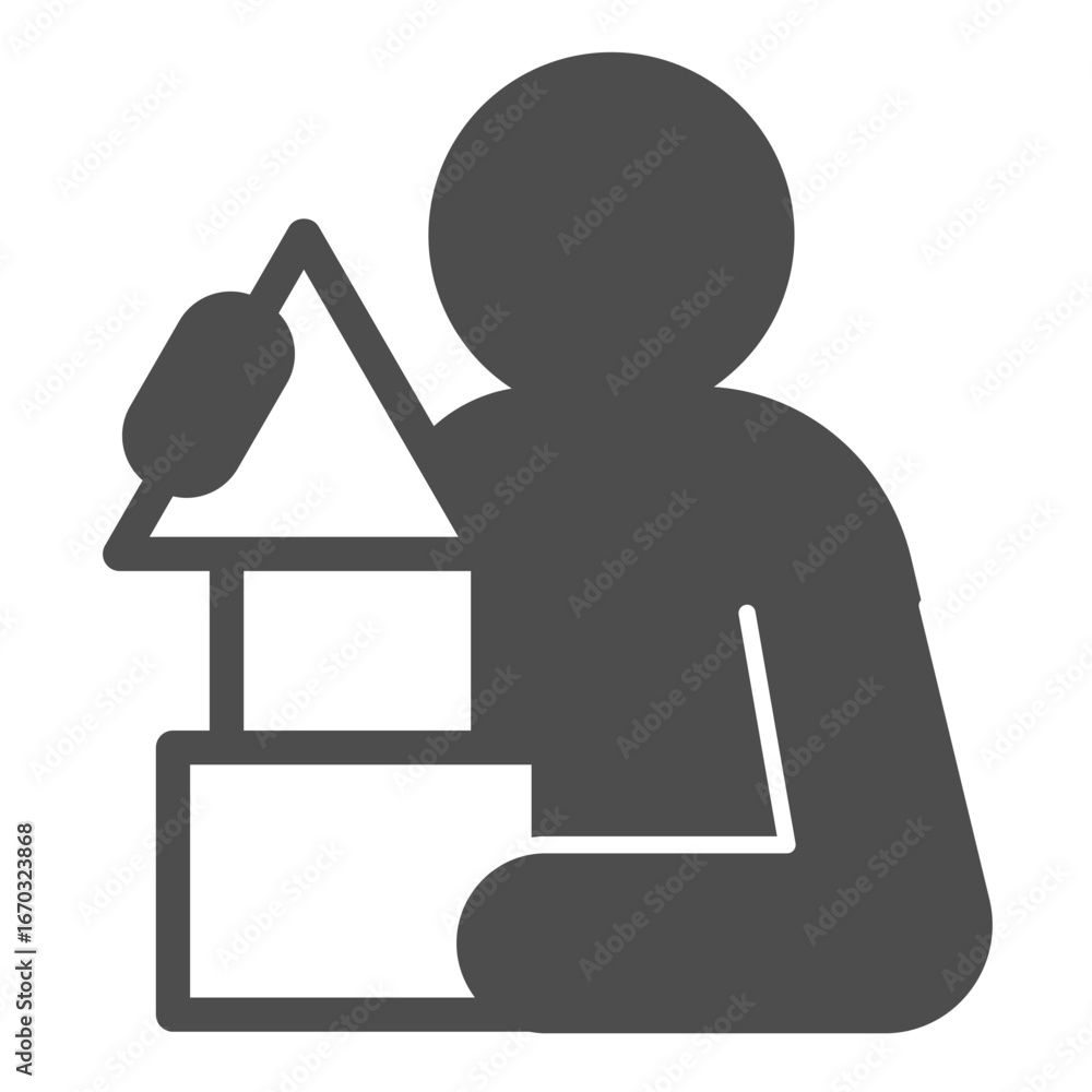 Poster man and simple shapes solid icon, mental health concept. vector graphics. test game of making logic 