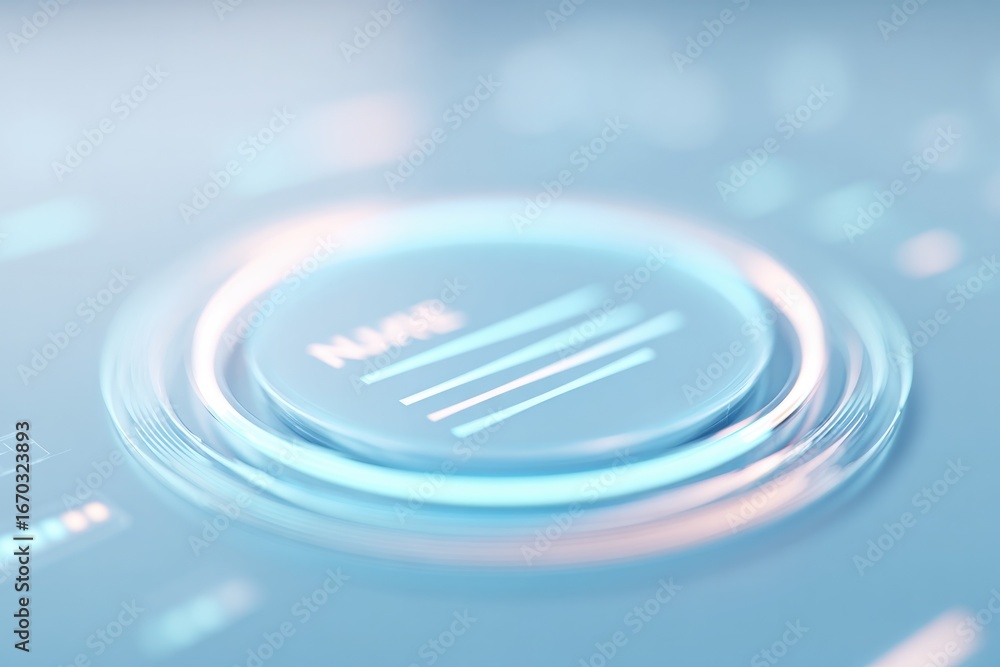 Poster futuristic interface design with glowing elements and soft blue