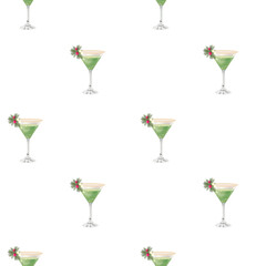 Christmas martini cocktail seamless pattern on white background