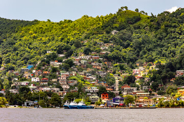 Colorful hillside houses surrounded by tropical greenery in Trinidad