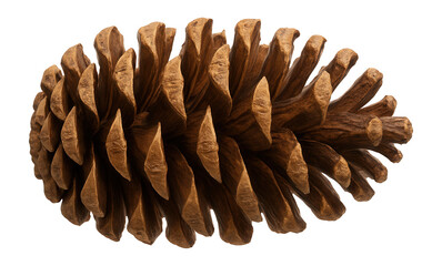 Fallen pine cone with woody scales and central axis visible