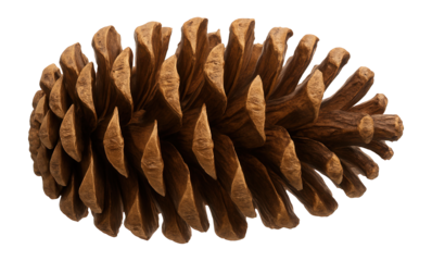 Fallen pine cone with woody scales and central axis visible