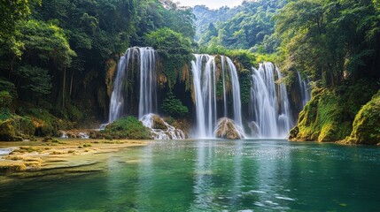 Long exposure image of a wonderful waterfall. Tortum Waterfall morning view. Uzundere, Erzurum, Turkey