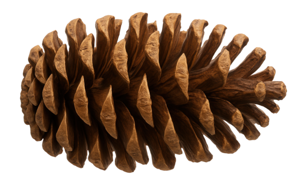Fallen pine cone with woody scales and central axis visible