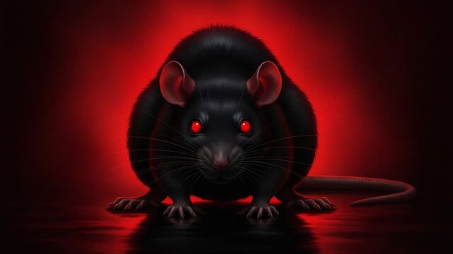 Menacing black rat with glowing red eyes