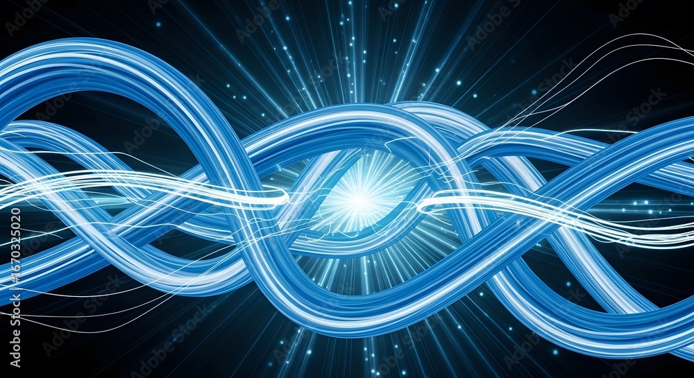 Aufkleber dynamic blue energy waves flowing through space creating abright and vibrant abstract artwork with g