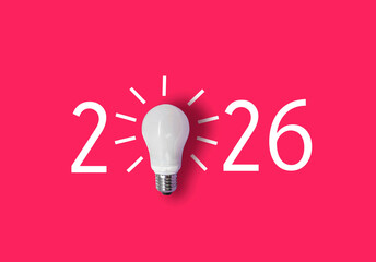 happy new year 2026. year 2026 with light bulb. creativity inspiration ,planning ideas concept
