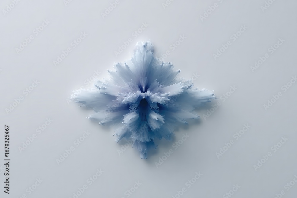 Poster intricate blue pattern resembling snowflake emerges from soft ba