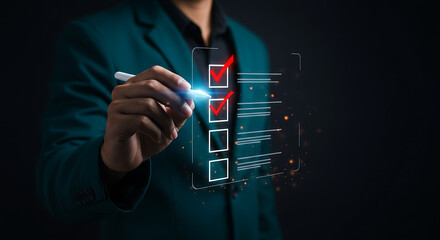 Person marking checklist with digital pen task