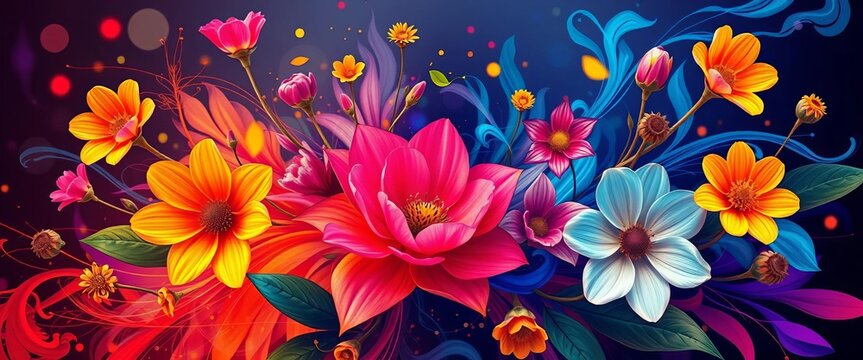 Abstract vibrant floral design with dynamic pulsating effect,  design,  light