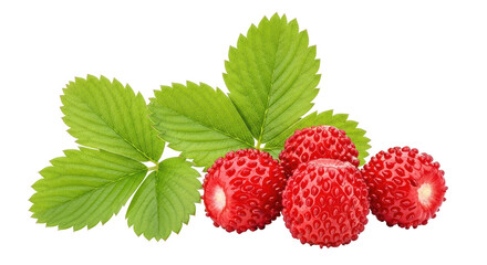 Isolated Wild Strawberries with Leaves