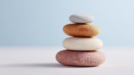 Balanced arrangement of smooth stones creates calming and harmon