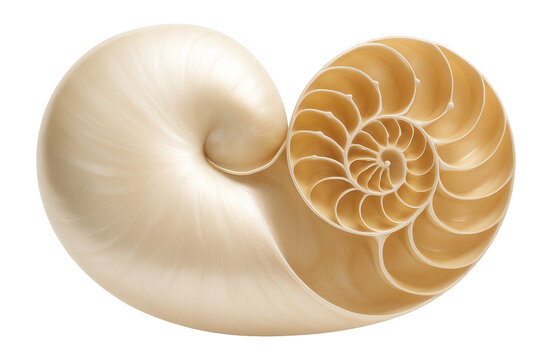 Nautiloid shell featuring a smooth, coiled form with distinct chambered sections