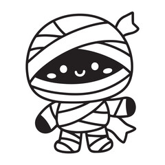 Black and white illustration of a happy mummy