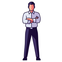 A stylized man with folded arms wearing a shirt and pants