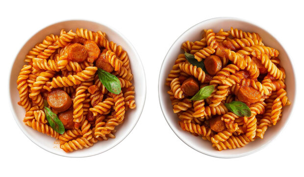 Sausage and pepper rotini pasta on transparent background