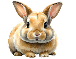 Fototapeta premium Cute Netherland Dwarf Rabbit Sitting with Round Body, Front View, isolated transparent background png