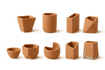 Modern terracotta pottery collection featuring unique geometric designs
