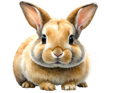 Cute Netherland Dwarf Rabbit Sitting with Round Body, Front View, isolated transparent background png