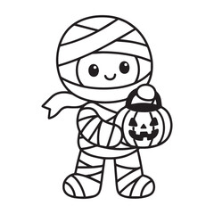 mummy holding a pumpkin halloween coloring page