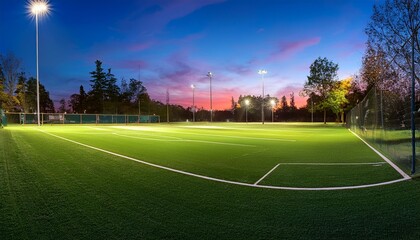 vibrant sports field illuminated at dusk ready for evening games and activities in a city park