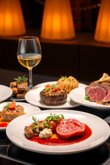 Multi-Course Gourmet Dinner with Red and White Wine Pairing &ndash; Upscale Fine Dining Lifestyle Concept