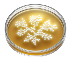 Bacterial colony expressing a recombinant protein on an agar plate