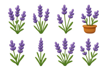 Naklejka premium Lavender set with potted plant in detailed 3d realistic style for botanical designs
